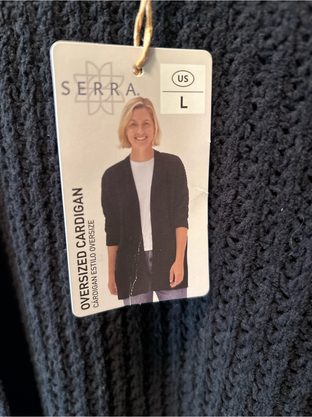 NWT Serra Black Open-Front Chunky Knit Cardigan Pockets Oversized - Picture 2 of 8